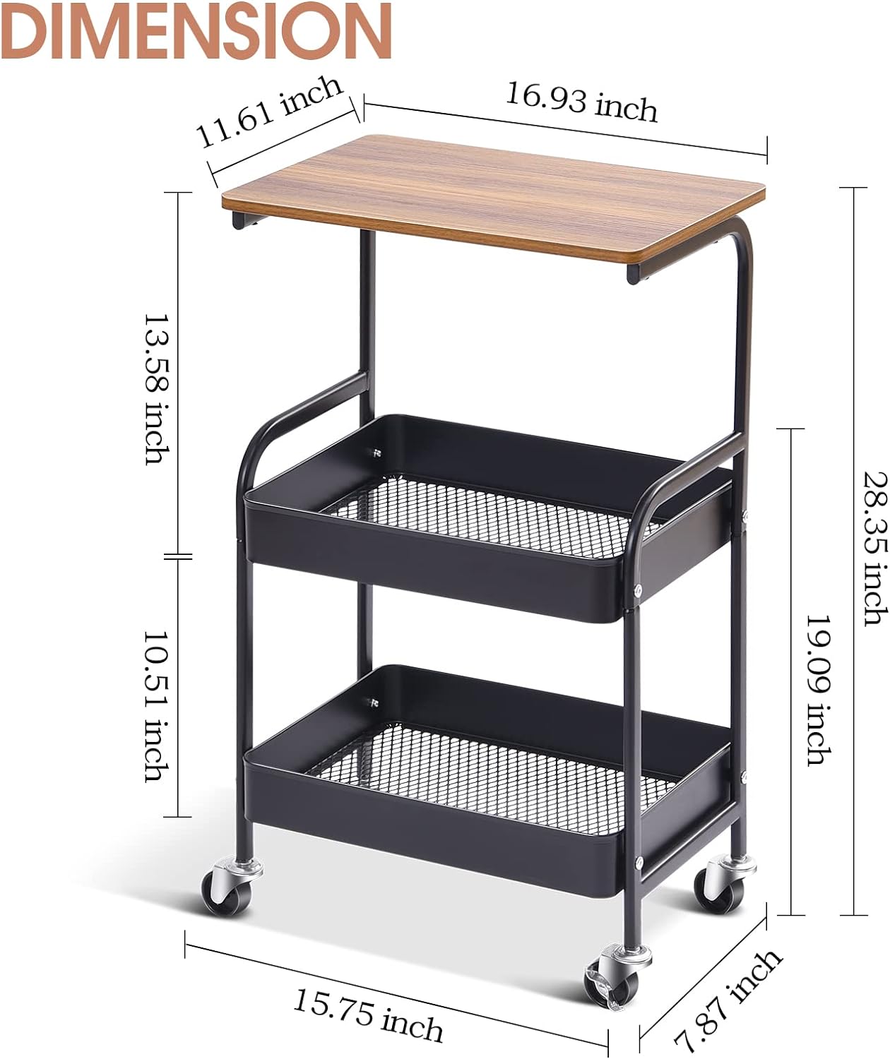 3-Tier Metal Storage Cart with Handle