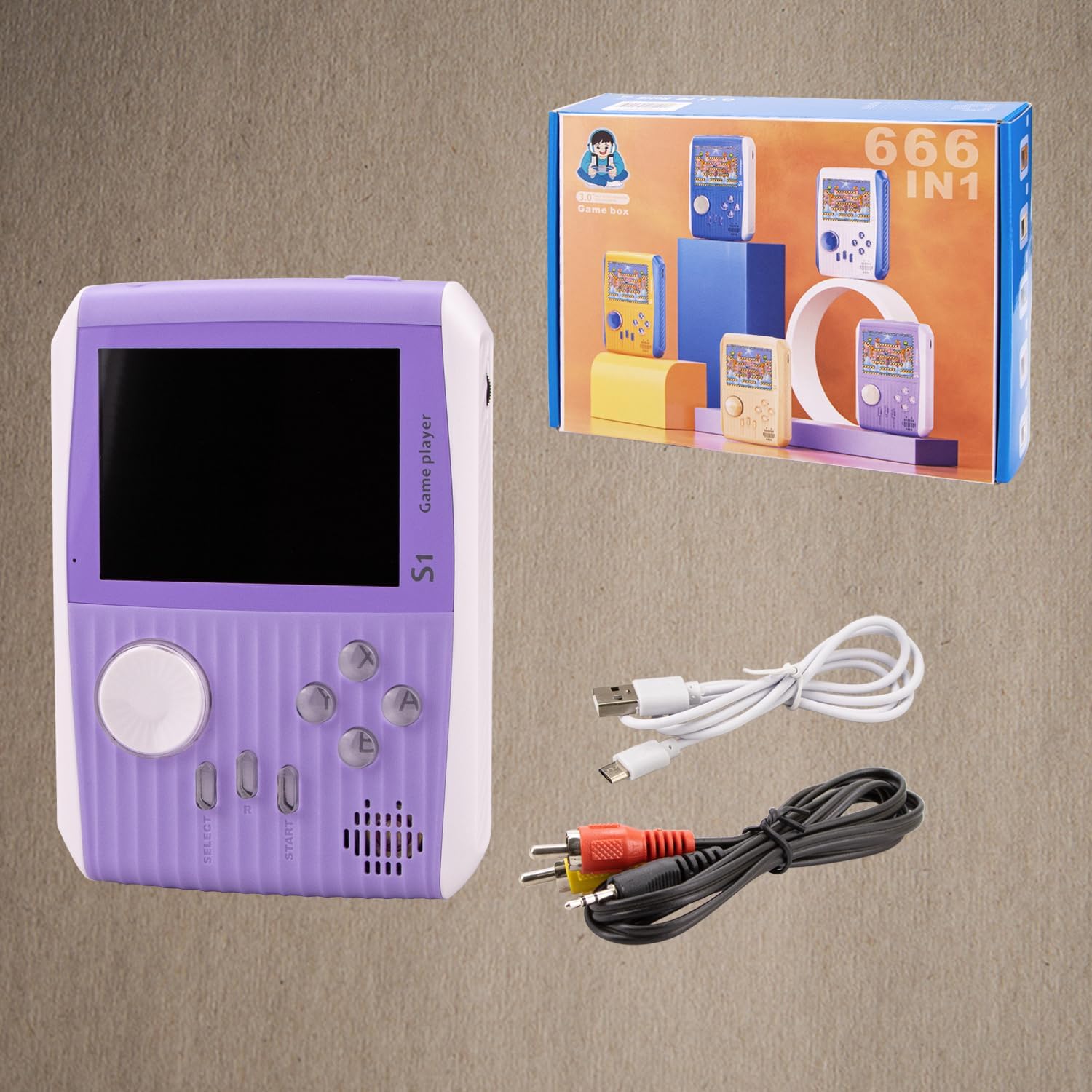 666 Classic Retro Toys for Kids, Rechargeable Battery 3 Inch Screen -Purple