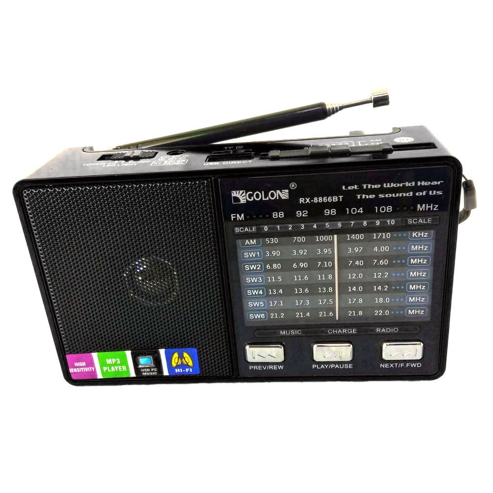 Golon RX-8866BT Portable Radio (FM-AM-SW) MP3 - Flashlight