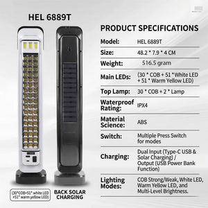 HEL-66889T-مصباح قابل لإعادة الشحن بالطاقة الشمسية وUSB