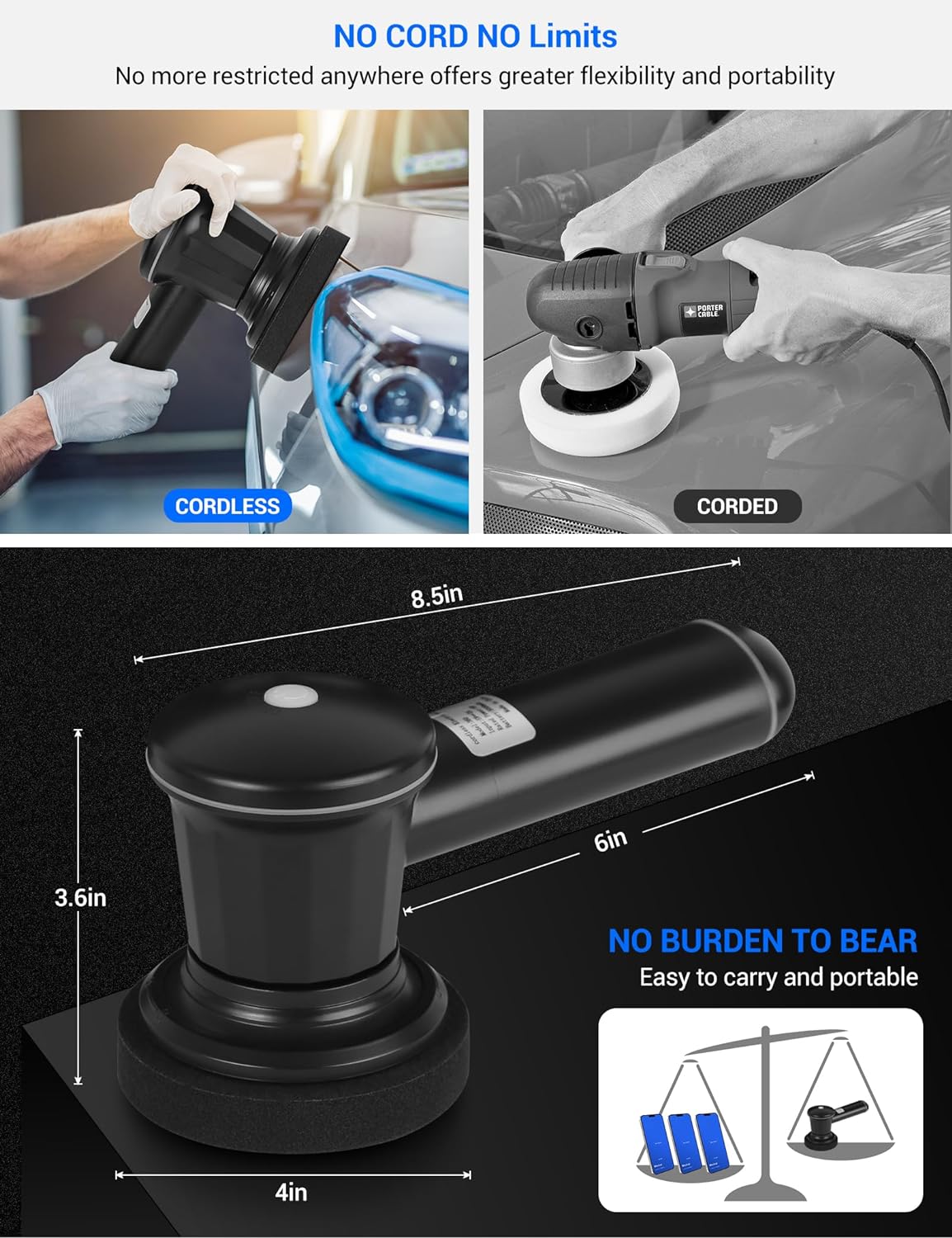 Cordless rechargeable car polisher 10000ml battery