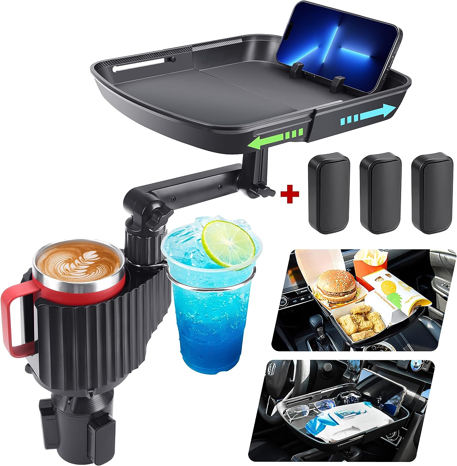 Dining table with car cup holder, 3 in 1 expandable