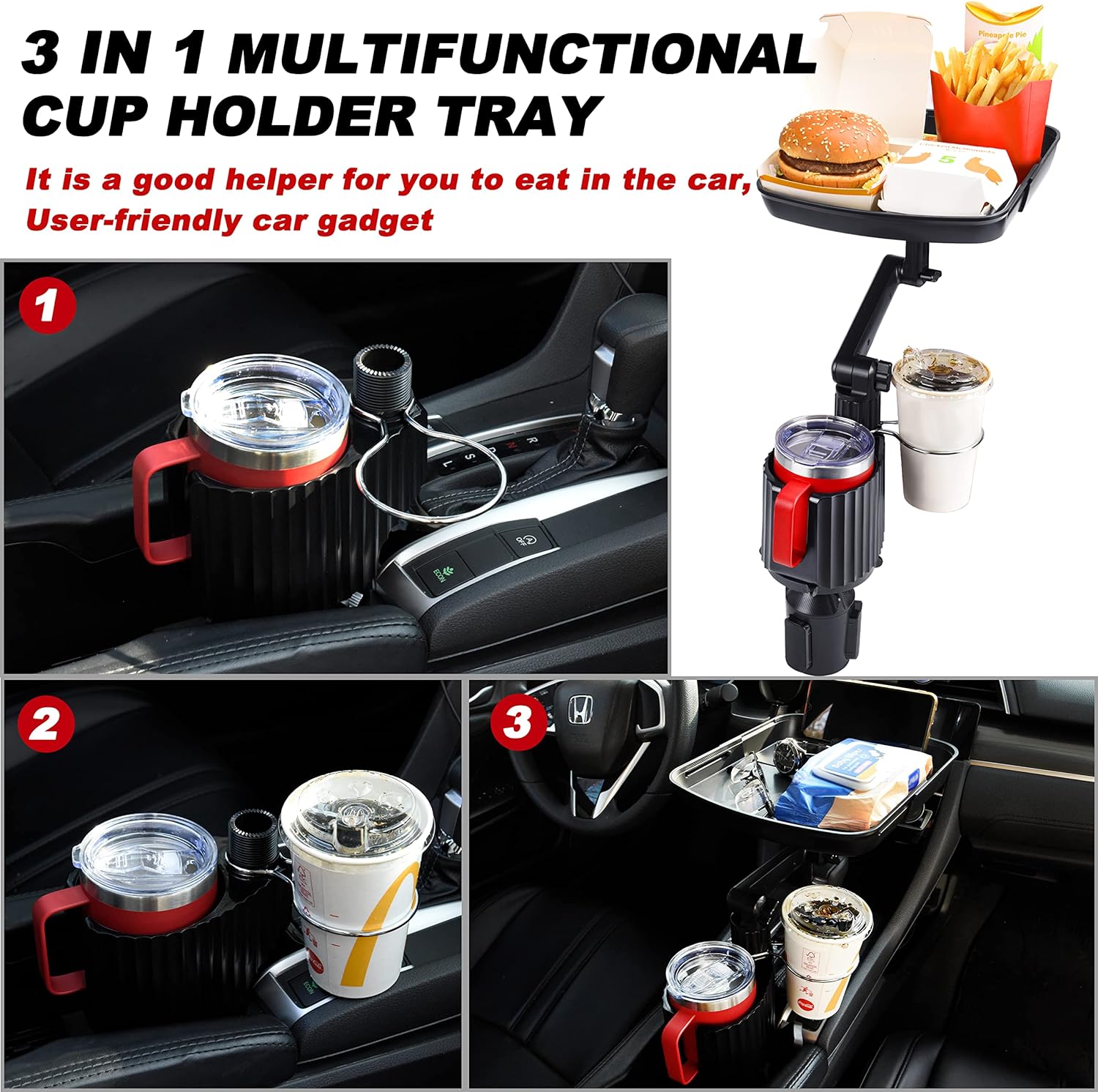 Dining table with car cup holder, 3 in 1 expandable