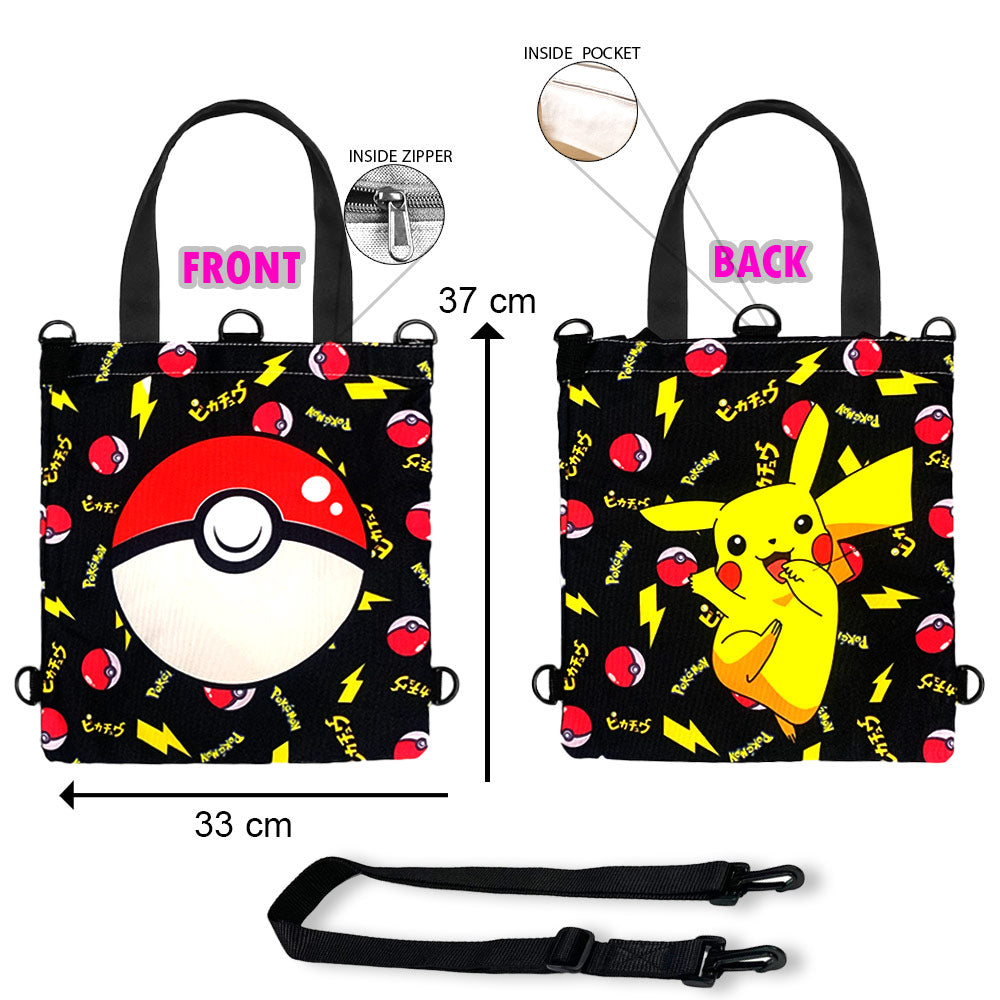 Pokémon Pattern Logo & Pikachu Printed Multipurpose Canvas Tote Bag