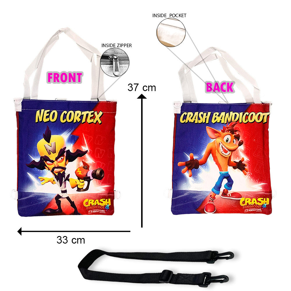 Crash and Neo Cortex Bandicoot 4 Printed Multipurpose Canvas Tote Bag