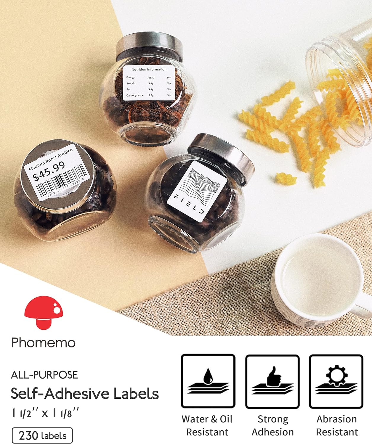 Phomemo Printer Labels 40x30mm/230Pcs Square/Kaki