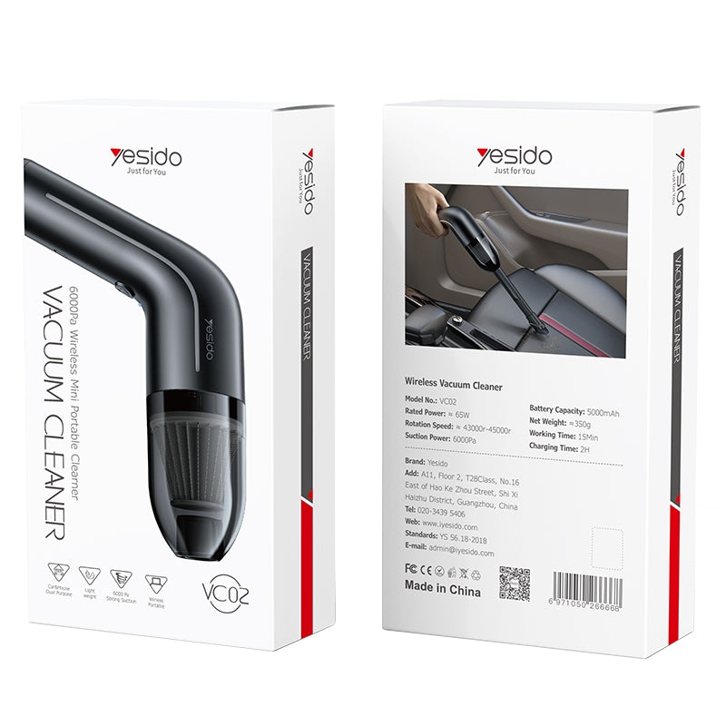 Yesido VC02 6000Pa Hand-held Cordless Car Vacuum Cleaner (Black)