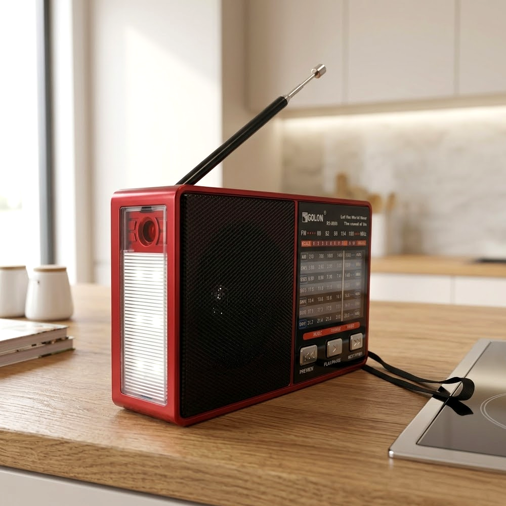 راديو قابل لإعادة الشحن مزود بمصباح يدوي