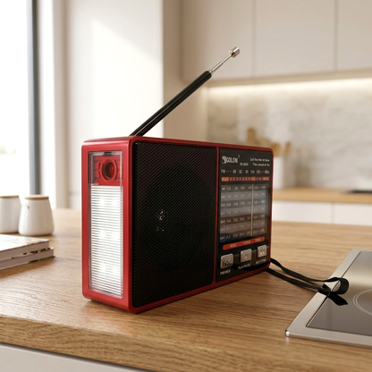 راديو قابل لإعادة الشحن مزود بمصباح يدوي