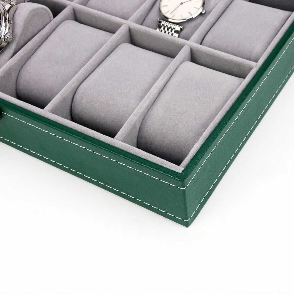 Green 10 Slot Watch Box PU Leather