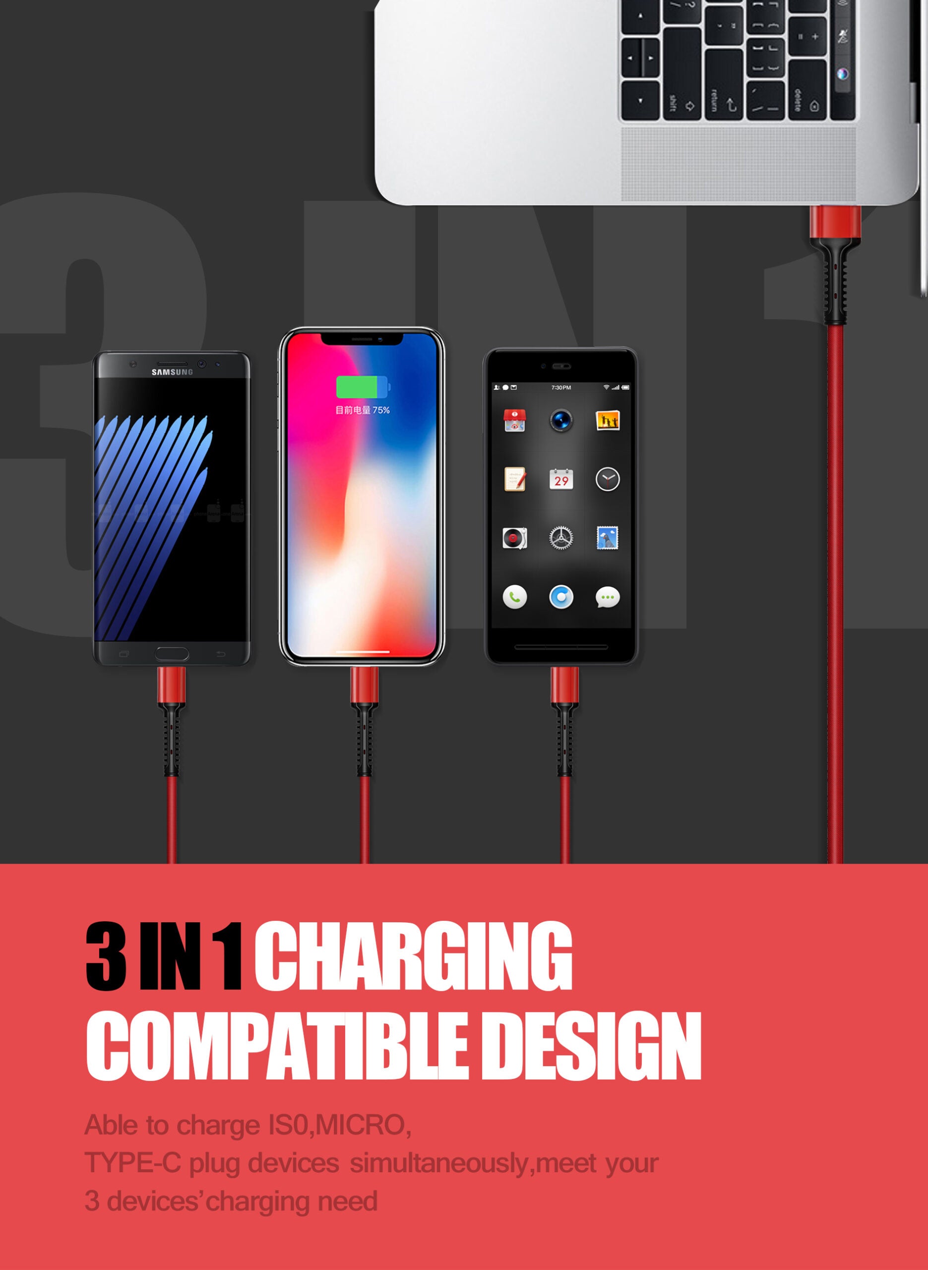 LDNIO LC93 3 In 1 Phone Cable Charge