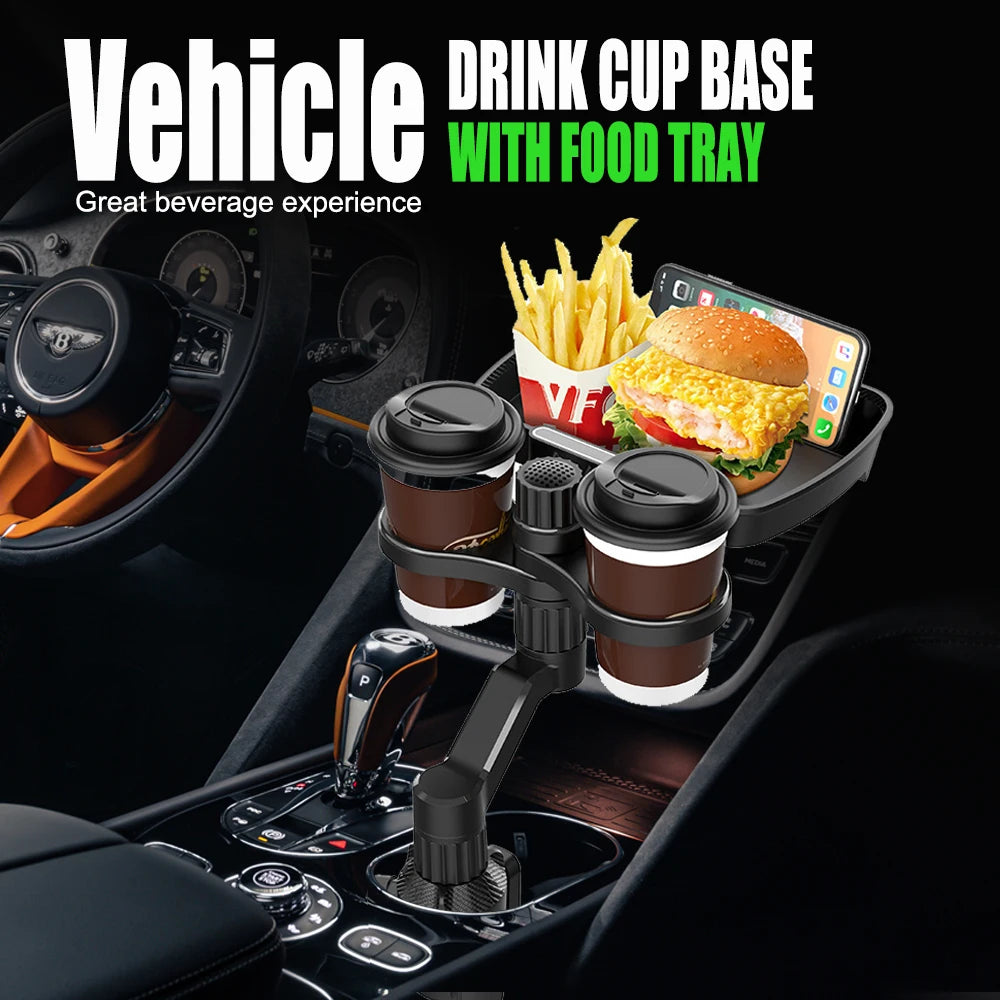 Multi-functional food tray with drink cup for car