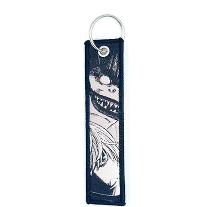 Embroidered keychain on Japanese anime tags