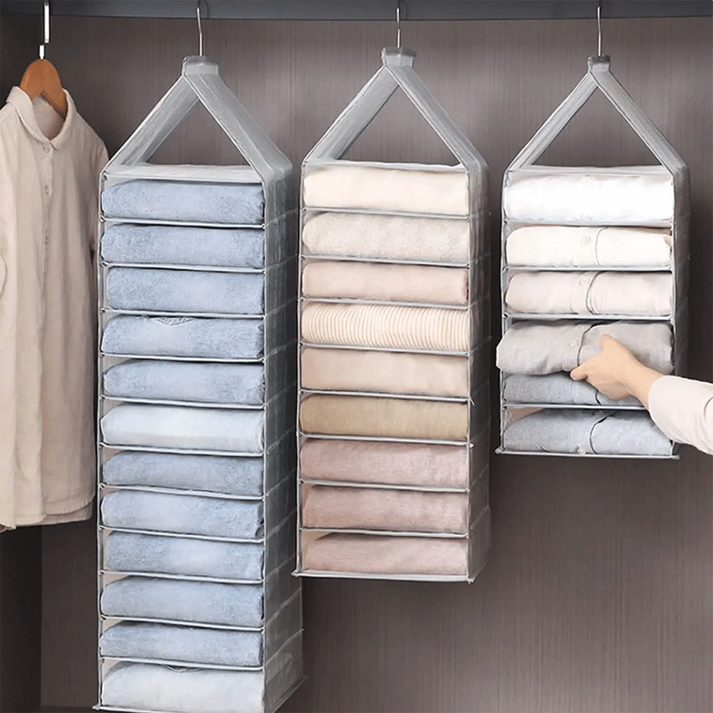 Hanging Wardrobe Transparent Storage Shelves with Hooks