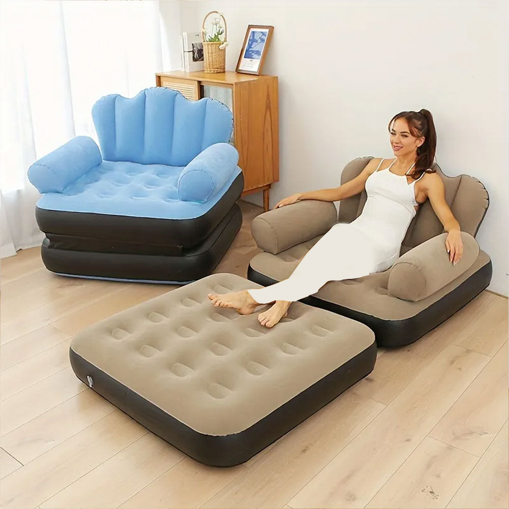 سرير أريكة قابل للنفخ بطبقة مزدوجة مع مسند للذراعين