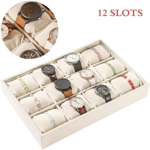 صندوق منظم للساعات والإكسسوارات من الخسب 12 فتحة