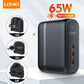 LDNIO Q366 / 65W GaN شاحن جدار سريع للسفر 3 منافذ