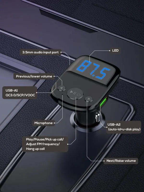 LDNIO C706Q Bluetooth FM Transmitter Dual USB Charger