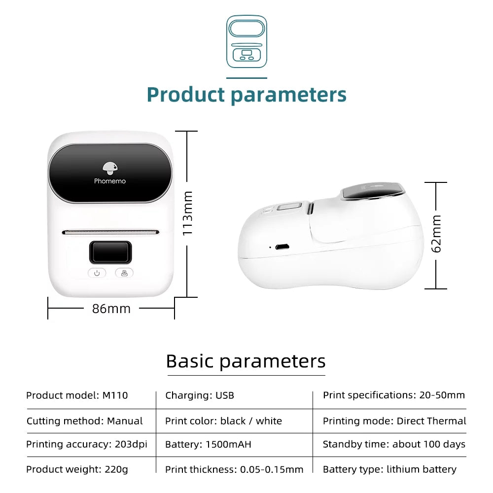 Phomemo M110 Bluetooth Label Printer With 3Rolls / Orange