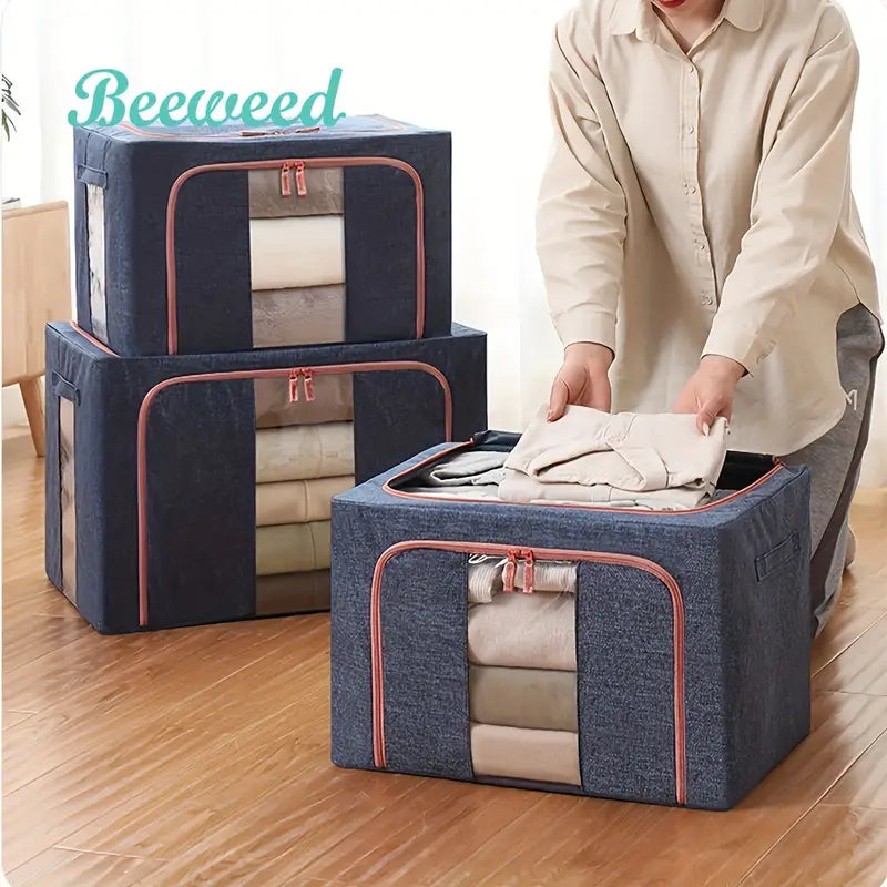 Portable clothes storage box with window for clothes 100L
