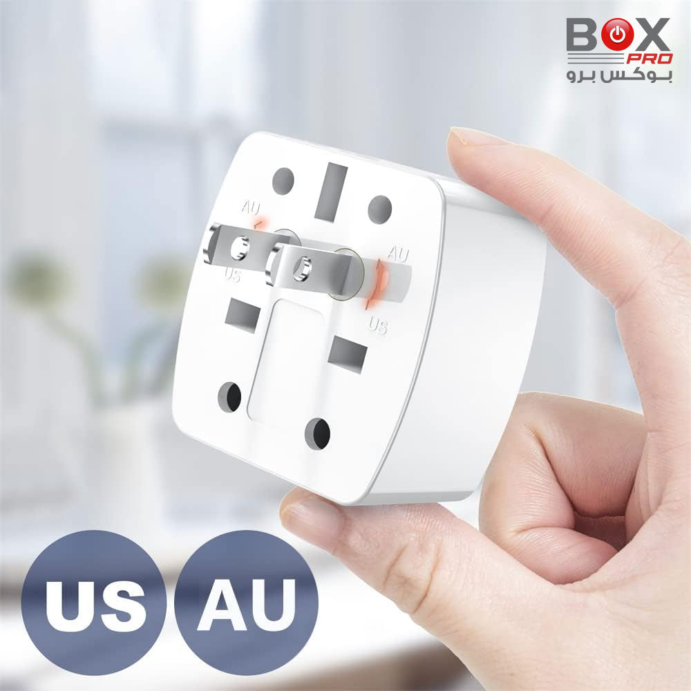 BoxPro BZ3301 Universal Plug Adapter With Surge Protected Power Socket Compatible EU/UK/US/AU 6A 250V
