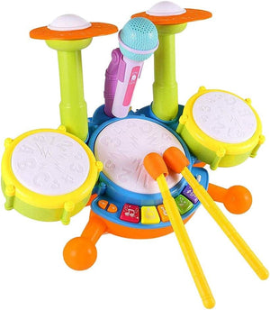 طبل موسيقي للأطفال مع ميكروفون وأضواء وأصوات