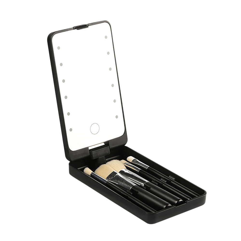 LED Portable Cosmetic Mirror with 5 Brushes