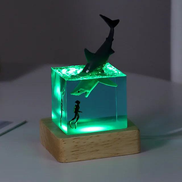 LED Shark Night Light Cube Shark Diver Decoration