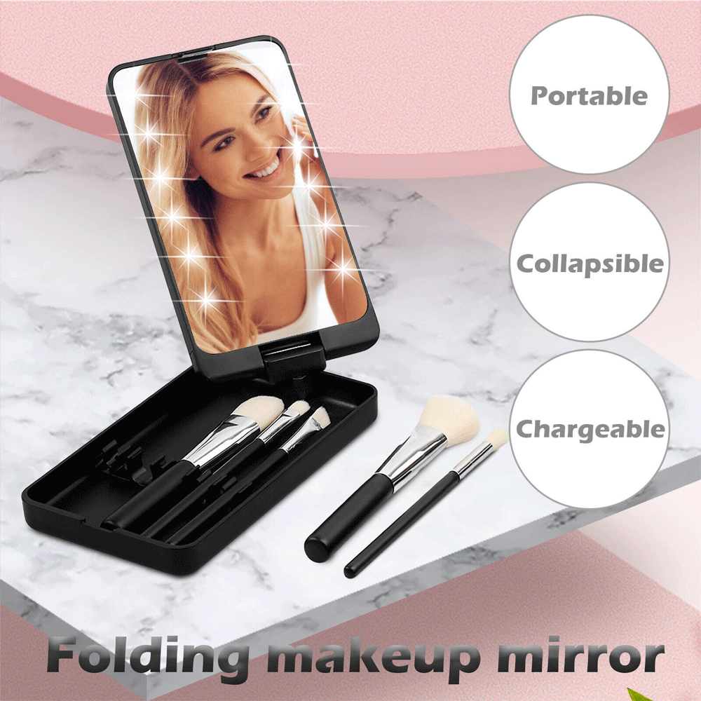 LED Portable Cosmetic Mirror with 5 Brushes