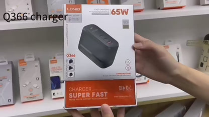 LDNIO Q366 / 65W GaN شاحن جدار سريع للسفر 3 منافذ