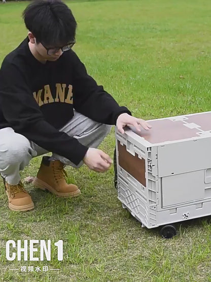 عربة وصندوق تخزين محمولة قابلة للطي بعجلات بسعة 65 لترًا للتخييم