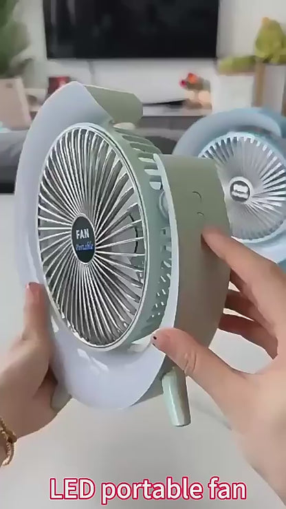 مروحة سطح مكتب بإضاءة ملونة قابلة لإعادة الشحن