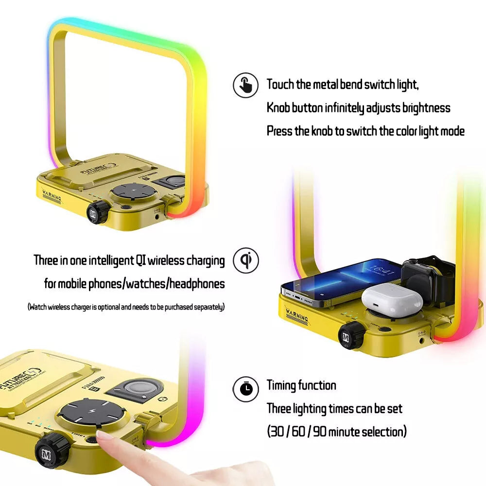 مصباح طاولة جديد متعدد الوظائف مع شحن لاسلكي 3 في1