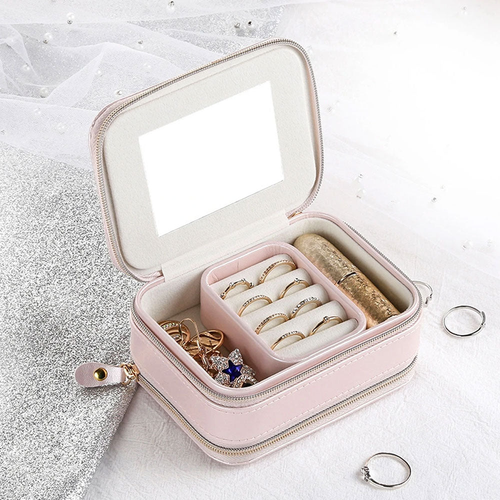 Zippered jewelry boxe with mirror